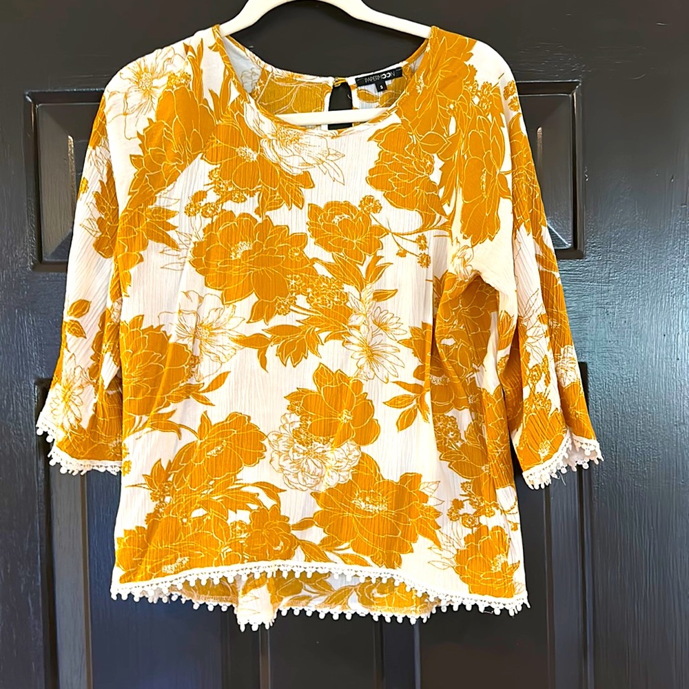 Yellow and white floral top